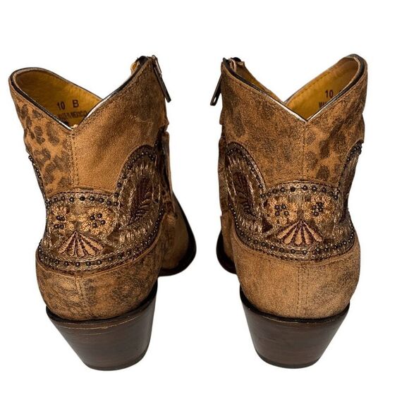 Old Gringo Bianca Leopard Boot 5" Gold Embellished Western Ankle Snip Toe 10 - Picture 6 of 10